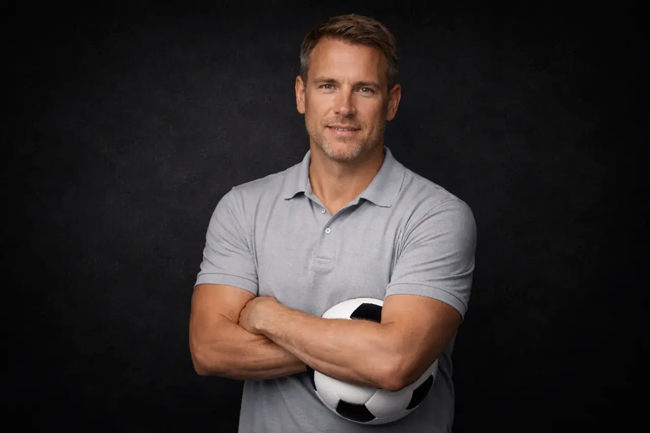 Christoph Kleinbeck holding a football for Elite Coaching and mental performance.